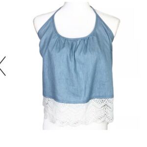 Hot Miami light denim color halter top with lace bottom sm
